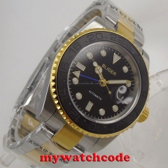 40mm bliger black dial ceramic bezel sapphire glass GMT date auto mens watch 212