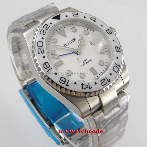 40mm bliger white dial GMT ceramic Bezel sapphire glass automatic