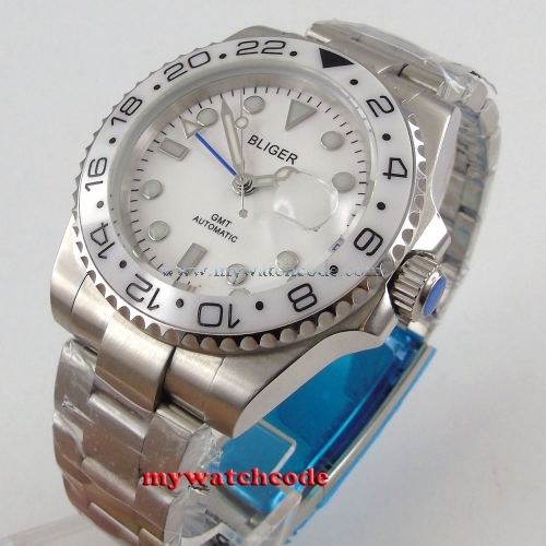 40mm bliger white dial GMT ceramic Bezel sapphire glass automatic