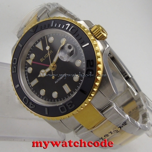 40mm bliger sterile dial date window Sapphire Glass GMT Automatic mens Watch