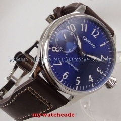 new 44mm parnis blue dial luminous marks 6497 movement hand winding mens watch