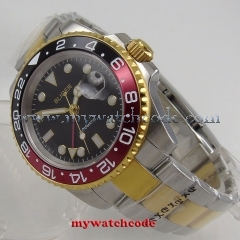 40mm bliger black dial golden case sapphire glass GMT date automatic mens watch