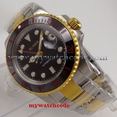40mm bliger black dial ceramic bezel sapphire GMT date automatic mens watch B269