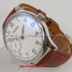 44mm parnis white dial silver marks hand winding 6497 movement mens watch P28B