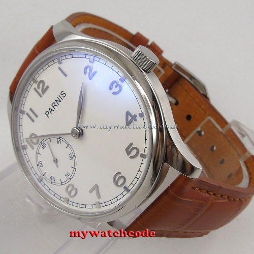 44mm parnis white dial silver marks hand winding 6497 movement