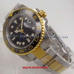 40mm bliger black dial sapphire glass golden case GMT date automatic mens watch