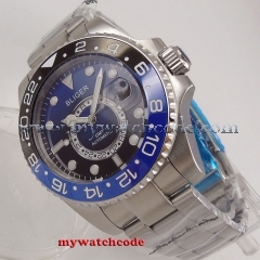 43mm Bliger gradient blue dial luminous sapphire crystal GMT automatic men watch