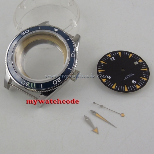 41mm blue ceramic bezel Watch Case black dial + hand fit ETA 2824 2836 MOVEMENT