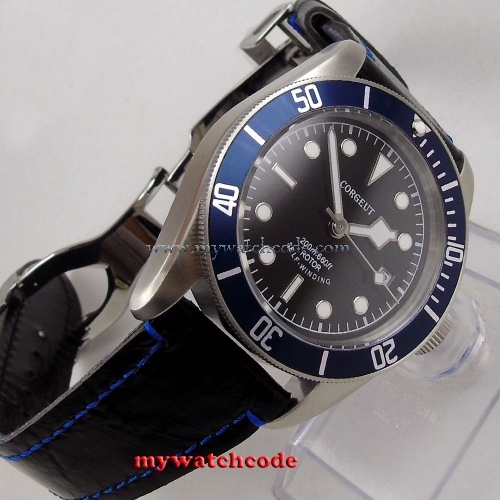 Cepillado 41mm corgeut negro dial luminoso marks miyota 8215 C51 reloj de buceo Automático Cristal de Zafiro