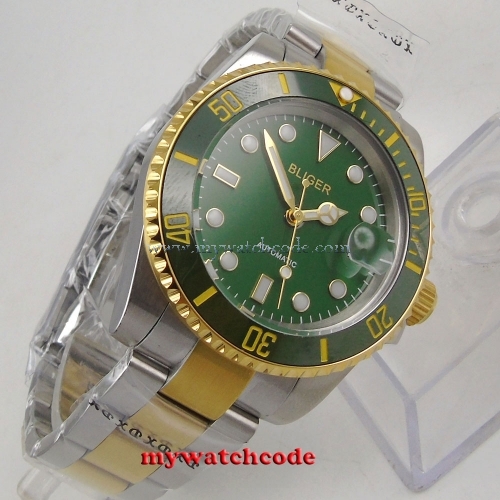 40mm Bliger green dial ceramic bezel date automatic movement mens watch B285