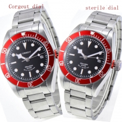 41mm corgeut black sterile dial red bezel Sapphire miyota automatic men Watch 98