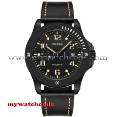 43mm Parnis black dial PVD Sapphire Glass 21 jewels miyato Automatic mens Watch