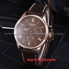 42mm parnis coffee dial rose case power reserve Sea-gull date automatic men watch