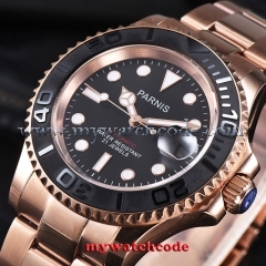 41mm Parnis black dial Sapphire rose golden case miyota automatic mens watch 950
