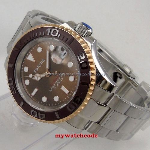 41mm Parnis brown dial date Sapphire glass Ceramic bezel miyota automatic watch