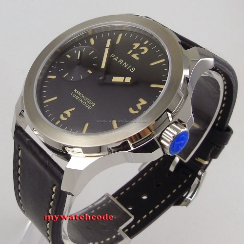 44mm parnis orange marks  black dial Sapphire glass 6497 hand Winding mens watch
