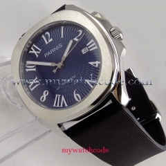 40mm Parnis blue dial Sapphire rose white case Miyota automatic mens watch
