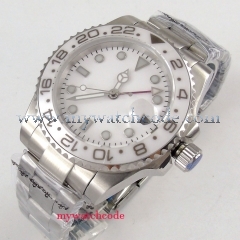 40mm Bliger white sterile dial red GMT luminous sapphire glass automatic mens watch