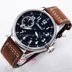 44mm Corgeut black dial luminous asia 6497 hand winding movement mens wristwatch