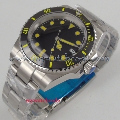 40mm bliger black dial yellow marks date sapphire crystal automatic mens watch