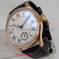 44mm parnis white dial rose golden case hand winding 6498 mechanical mens watch