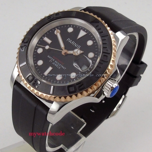 41mm Parnis black dial Sapphire glass 21 jewels miyota automatic mens watch 980