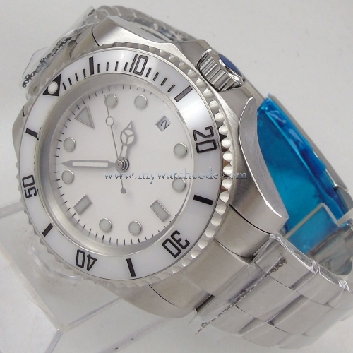 44mm parnis white Sterile dial date Ceramic Bezel sub automatic mens watch B54
