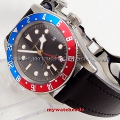41mm Sterile Dial Blue & Red Rotating Bezel Luminous marks Stainless steel Case GMT Date Automatic Movement men's Watch