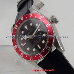 41mm Corgeut Black Dial Red Rotating Bezel Date Luminous GMT Stainless steel Case Deployment Automatic Movement men's Watch
