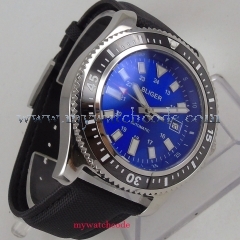 Luxury 44mm Bliger Blue Dial Black Rotating Bezel Luminous Hands Steel Case NEW Arrive Automatic Movement men's Watch
