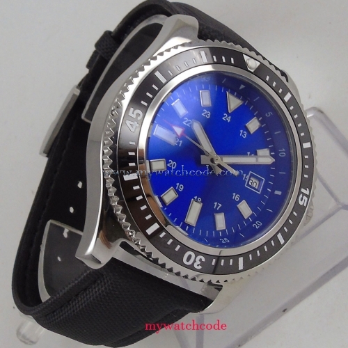 Luxury 44mm Blue Sterile Dial Black Rotating Bezel Luminous Hands Steel Case NEW Arrive Automatic Movement men's Watch