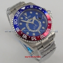 43mm Bliger blue dial Men's Mingzhu Movement Bracelet clasp GMT luminous hands sapphire glass Automatic Mechanical Wristwatches