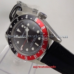 41mm Corgeut Black Dial Black Red Rotating Beze Date GMT Luminous Luminous Steel Case Automatic Movement men's Watch