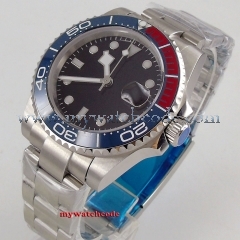 Luxury Brand BLIGER 40mm Black Sterile Dial Blue Red Ceramic Bezel Luminous Marks Sapphire Automatic Movement Men's Watch B134