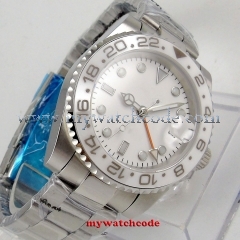 Bliger 43mm White Sterile Dial Sapphire Glass Date Rotating Ceramic Bezel GMT Luminous Steel Case Automatic Movement men's Watch