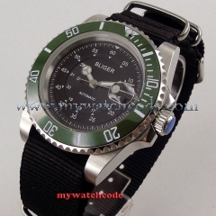 Casual BLIGER 40mm Black Dial Green Ceramic Bezel Luminous Pointer Sapphire Crystal Nylon Band Automatic Movement Men's Watch B138