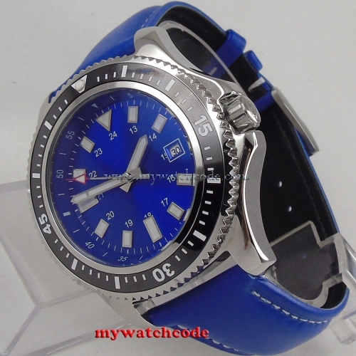BLIGER 44mm Luxury Brand Blue Dial Stainless steel Case Rotating Bezel Date NEW Arrive Automatic Movement men's Watch