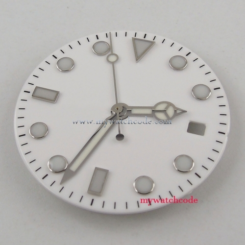 BLIGER 31.5MM White Sterile Dial Luminous Marks Watch Dial+Luminous Hands Fit For MIYOTA 8205 8215 Automatic Movement D119