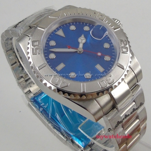 Sapphire glass 40mm blue sterile dial silver ceramic bezel luminous marks date MIYOTA automatic movement men's watch B117