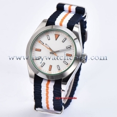 Sapphire Crystal 40mm White Sterile Dial Polished Bezel Luminous Marks Stainless Case Nylon Band Automatic Movement Men's Watch P1064