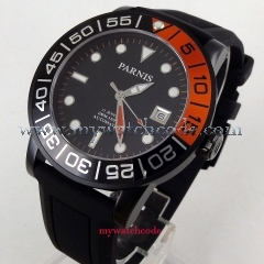 Newest 42mm parnis Black dial Rubber strap Date Sapphire Crystal Luminous Marks 21 jewels Automatic mechanical men's Watch PA408