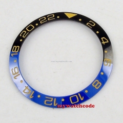 38mm black blue ceramic bezel Yellow numbers insert for 40mm submariner men's watch