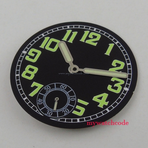 Parnis 35mm black sterial dial green numbers fit 6498 hand winding movement ( Dial+hands) D59