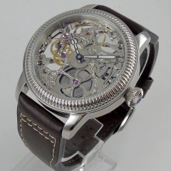 Luxury 44mm PARNIS Hollow men's watch luminous hands 17 jewels mechanical 6497 skeleton hand winding movement Men's watch 1234