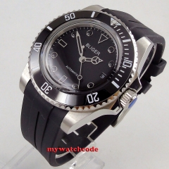 40mm Bliger black dial Arched glass ceramic bezel rubber strap 170 Automatic movement men's watch