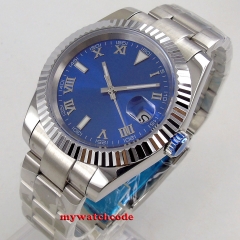 40mm bliger sterile blue dial date saphire glass Ceramic stainless stress Bezel  b321O Automatic movement men's watch
