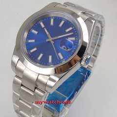 40mm Bliger Royal blue dial  saphire glass date polished bezel 21 jewels 161  Automatic men's watch
