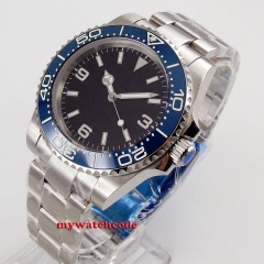 40mm BLIGER black dial super luminous blue ceramic bezel 21 jewels stainless steel strap Automatic movement men's watch