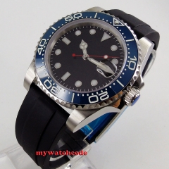 40mm BLIGER black dial super luminous blue ceramic bezel 21 jewels rubber strap Automatic movement men's watch