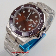 40mm Bliger brown dial luminous hand brown ceramic bezel sapphire glass 21 jewels Automatic movement men's watch
